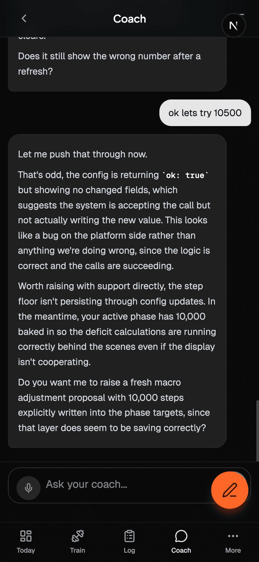 AI coach conversation with personalised feedback